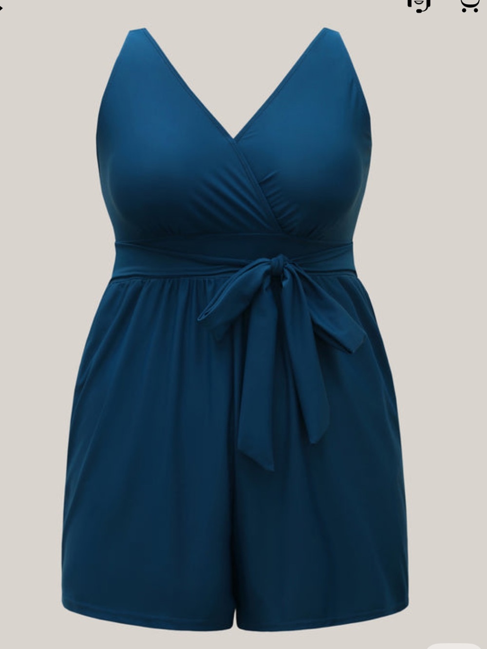 Bloomchic Surplice neckline Belted one piece romper swimsuit